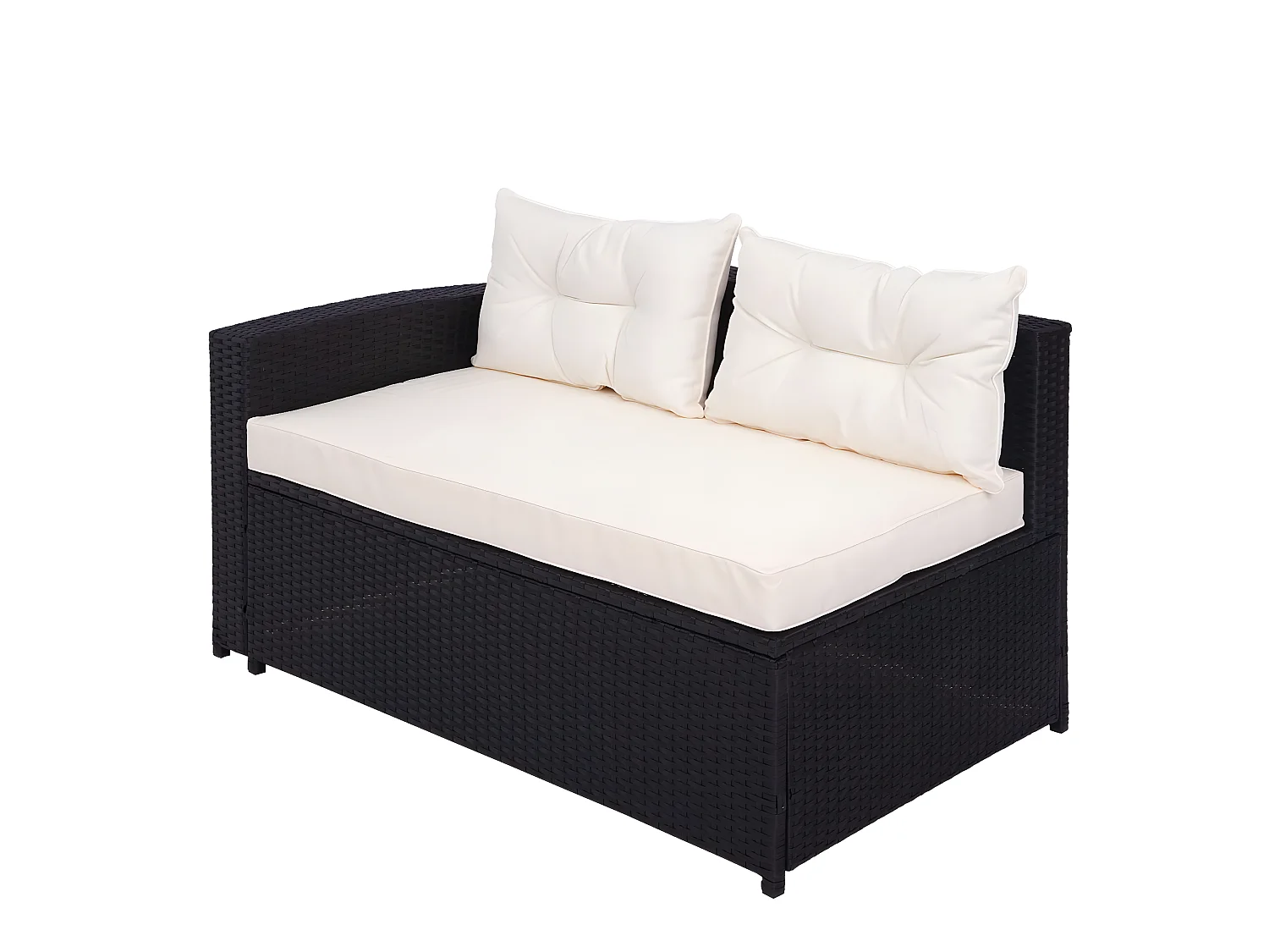 Set salotto giardino esterno salottino MCW-J34 polyrattan nero con cuscini avorio beige