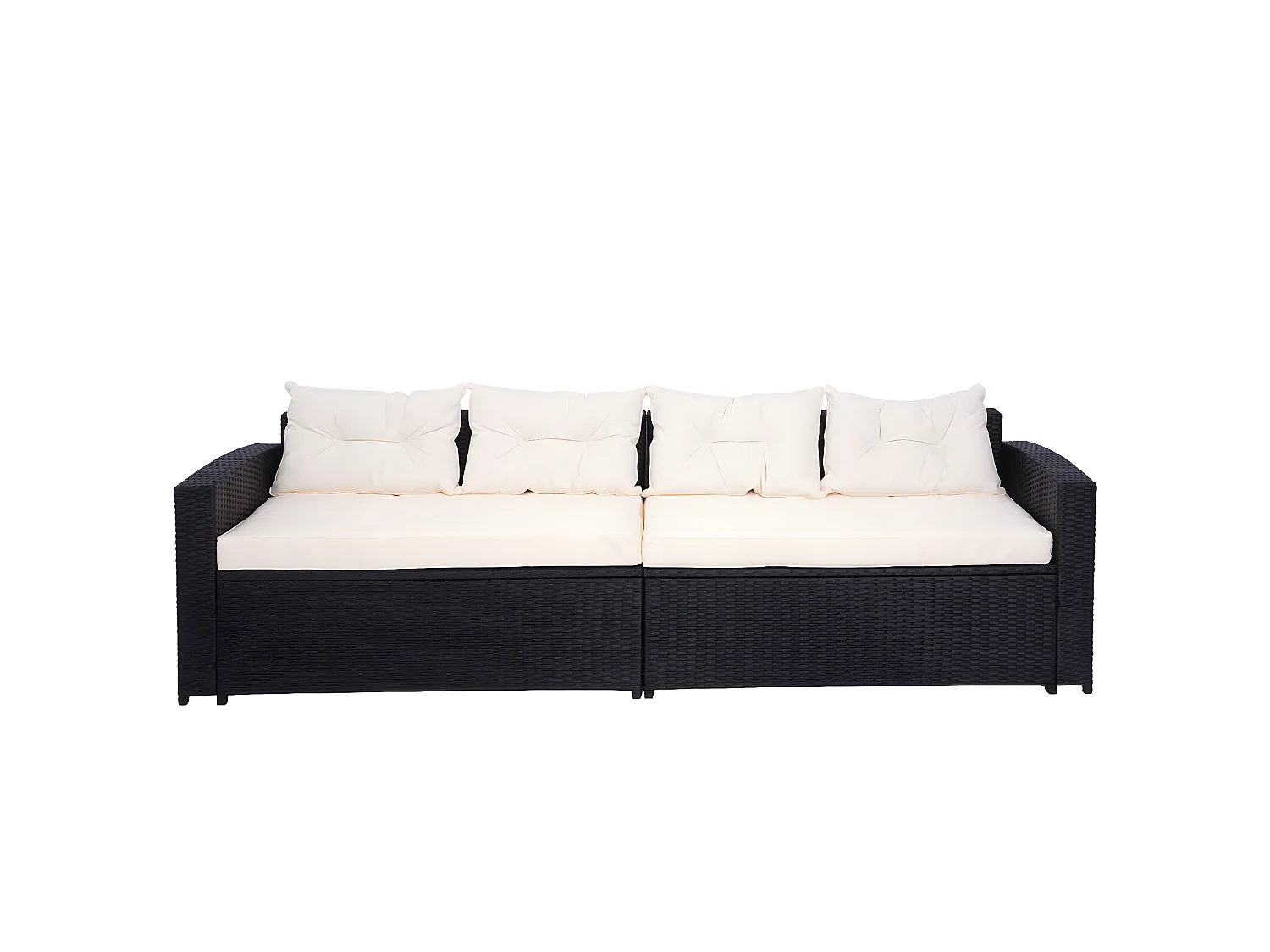 Ensemble en poly rotin MCW-J34 (4 pièces),  noir, coussins crème-beige