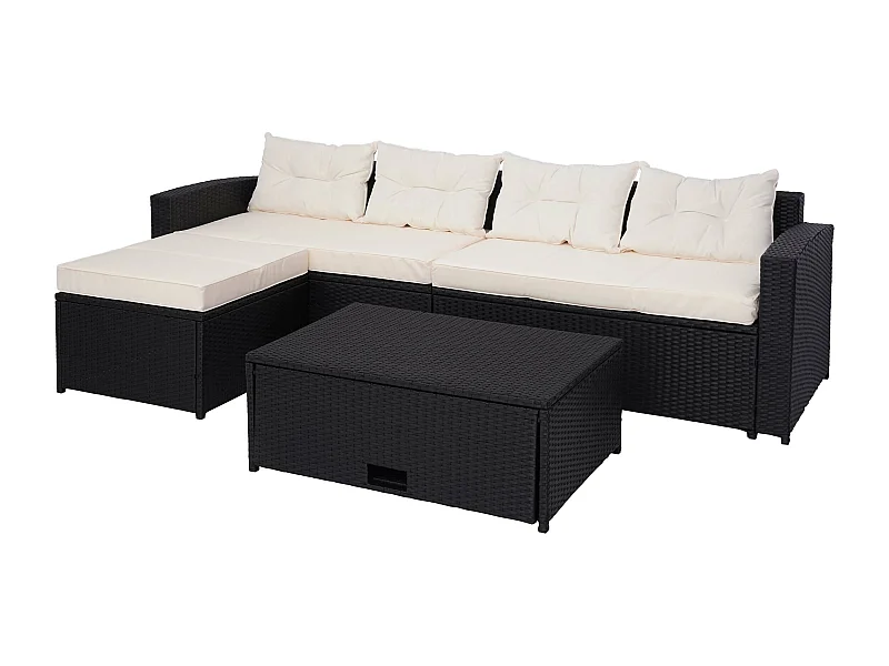 Poly-Rattan Garnitur MCW-J34 (4-teilig), Schwarz, Kissen creme-beige