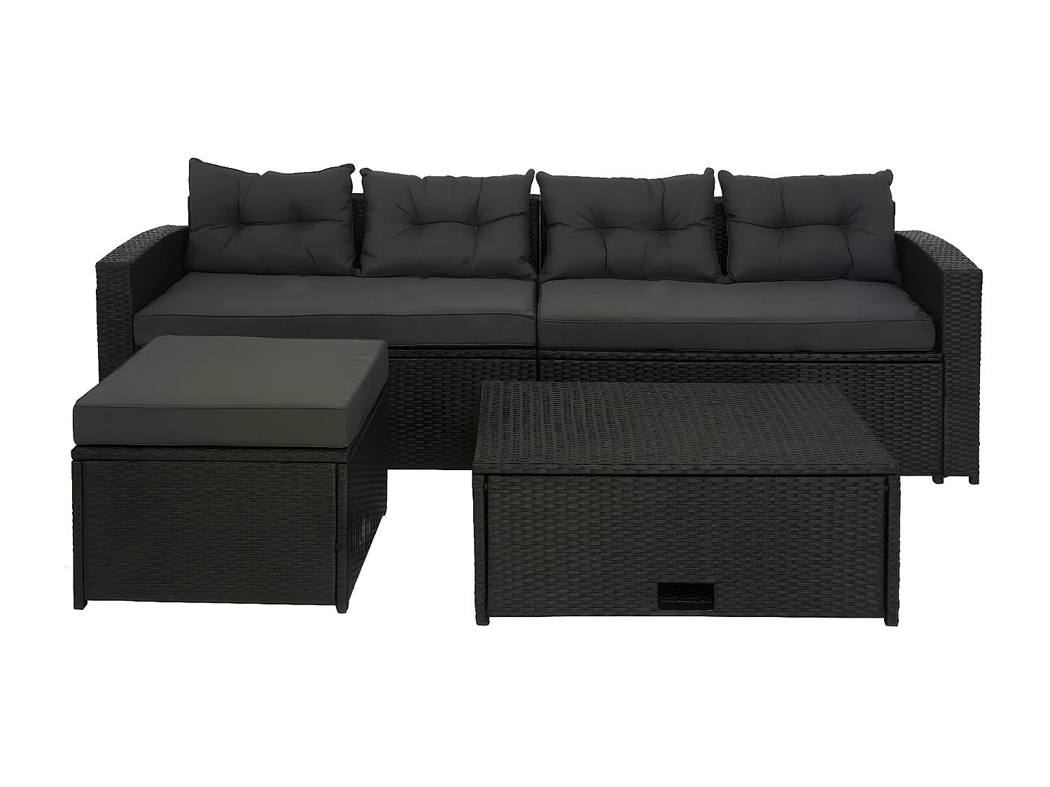 Poly-rattan set MCW-J34 (4-delig),  zwart, donkergrijze kussens