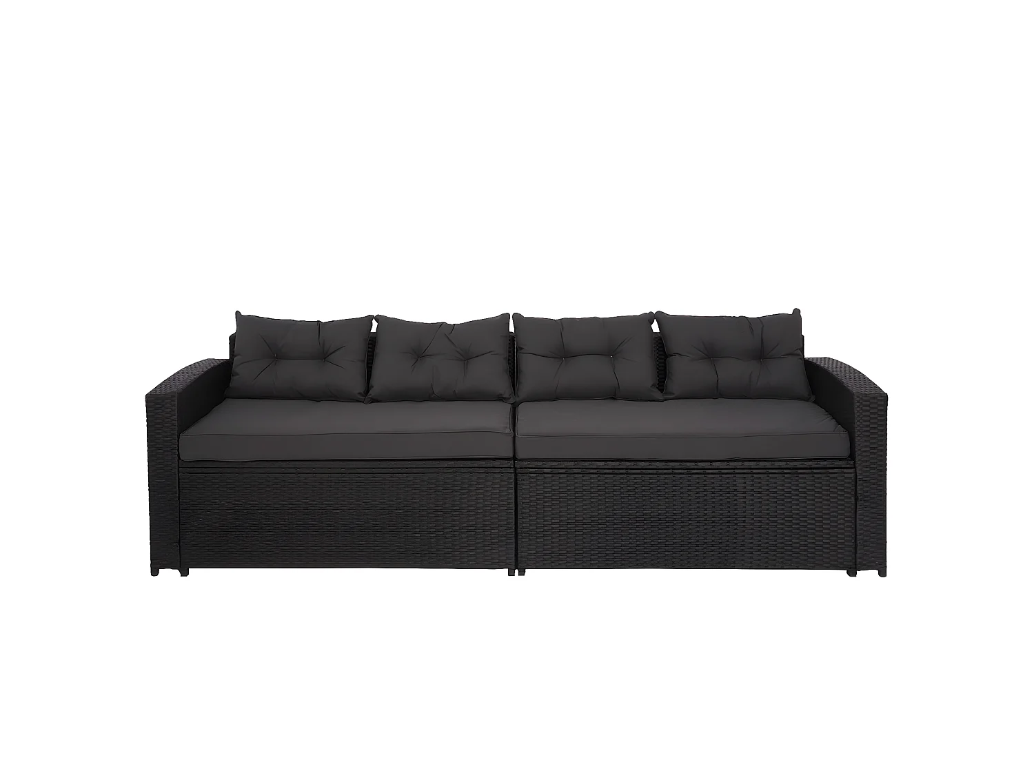 Poly-rattan set MCW-J34 (4-delig),  zwart, donkergrijze kussens