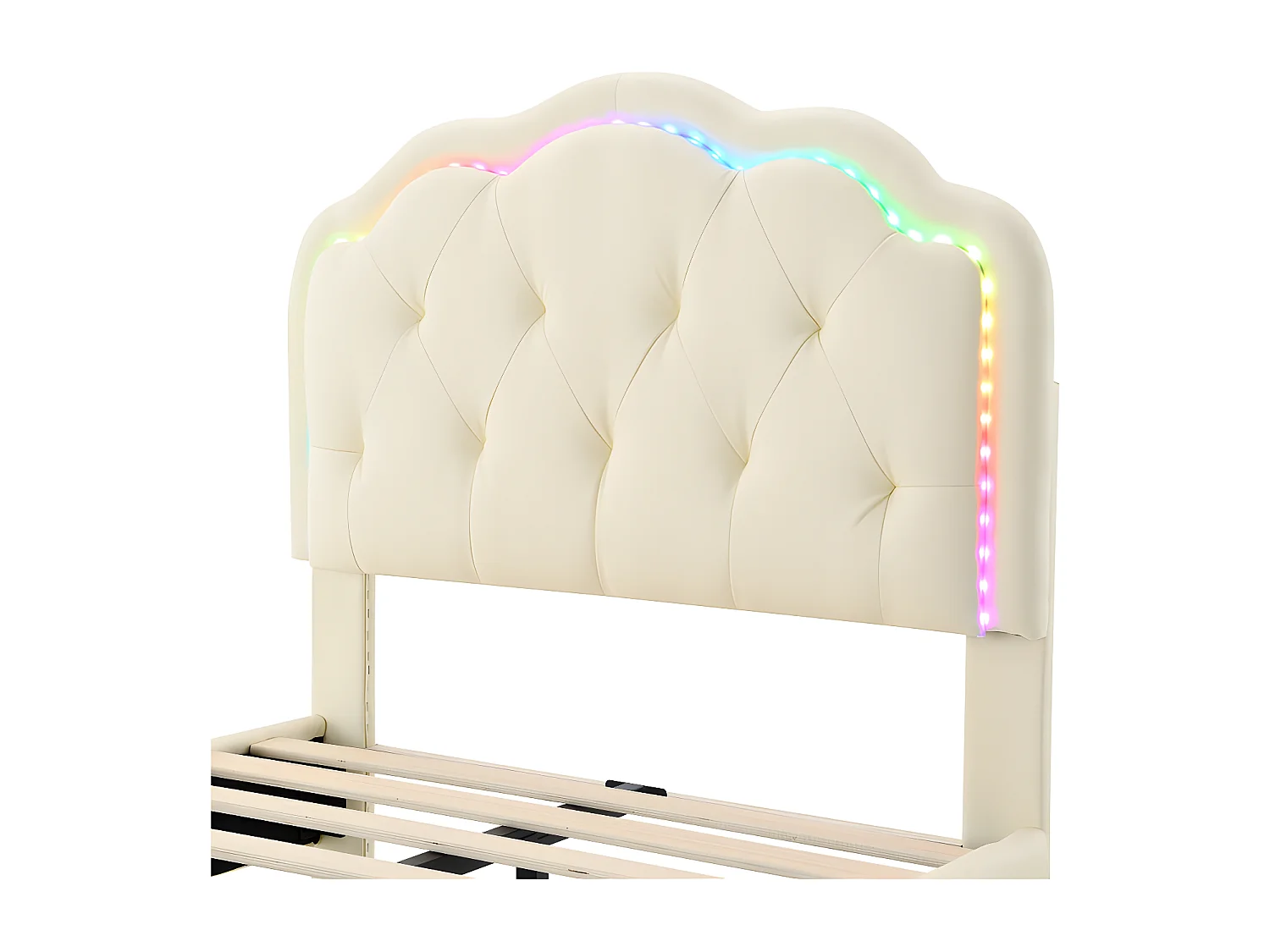 Gewatteerd kinderbed in kunstleer met LED in diverse kleuren - houten lattenbodem - 90x200cm - Wit