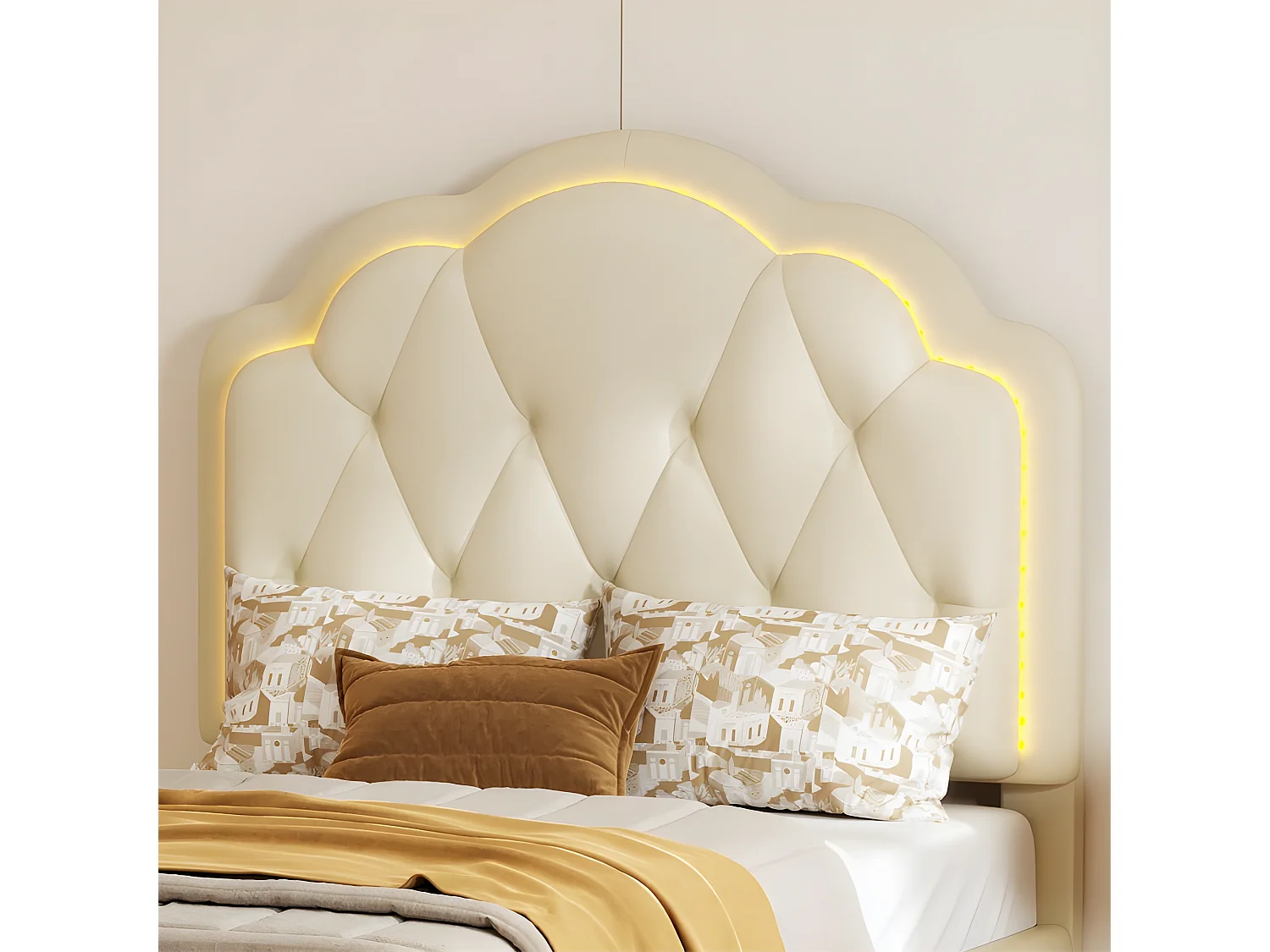 Letto per bambini imbottito in similpelle con LED in vari colori - rete a doghe di legno - 90x200 cm - Bianco