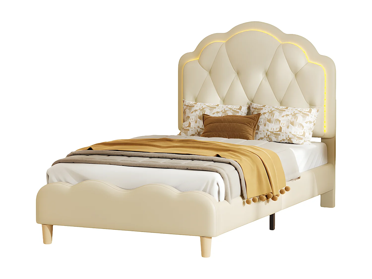 Letto per bambini imbottito in similpelle con LED in vari colori - rete a doghe di legno - 90x200 cm - Bianco