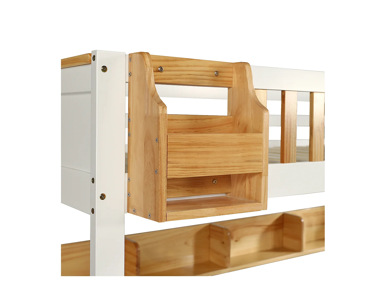 Lit superposé avec escalier de rangement - 90x200cm - 4 casiers dans l'escalier et 2 tiroirs sous le lit - avec sommier à lattes - Blanc