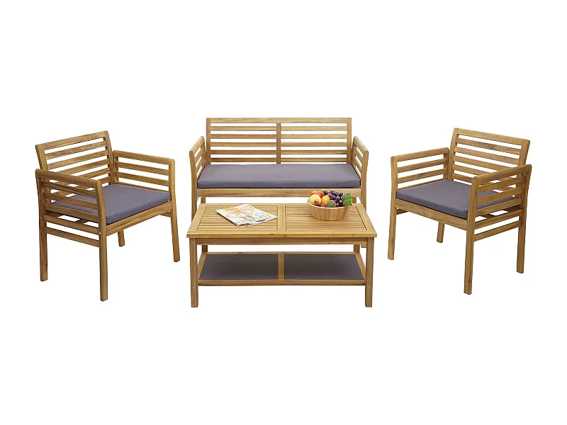 Set de jardín MCW-E99b (4 piezas),  cojines gris oscuro