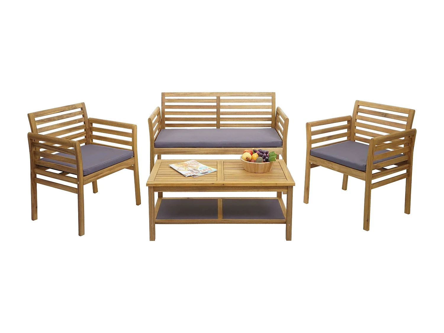 Ensemble de jardin MCW-E99b (4 pièces),  coussins gris foncé