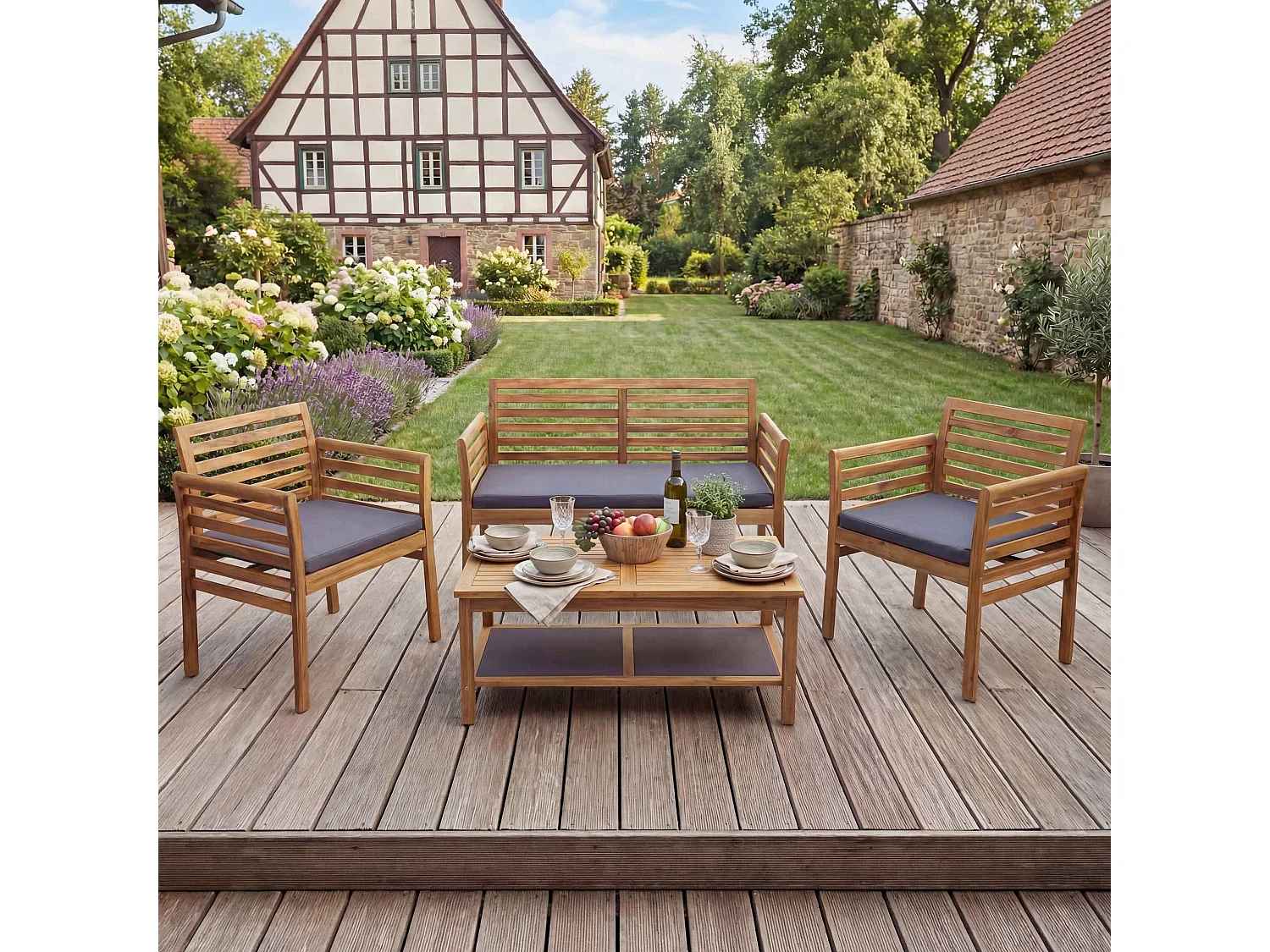 Zestaw ogrodowy MCW-E99b (4 elementy),  poduszki w kolorze ciemnoszarym