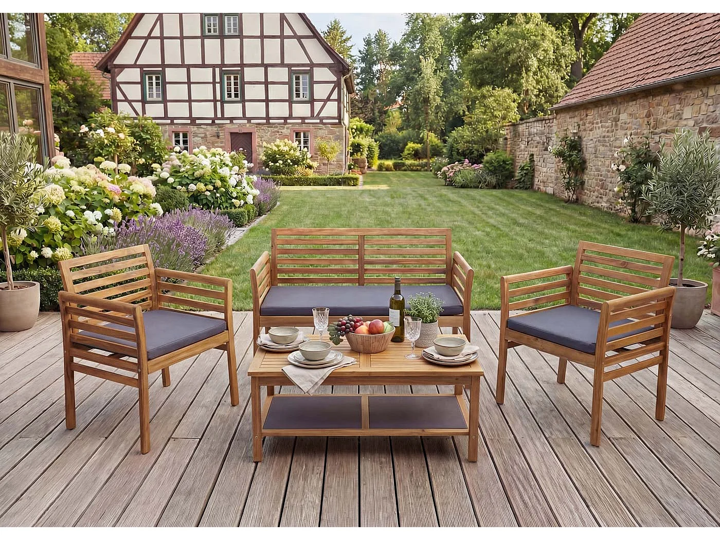 Zestaw ogrodowy MCW-E99b (4 elementy),  poduszki w kolorze ciemnoszarym