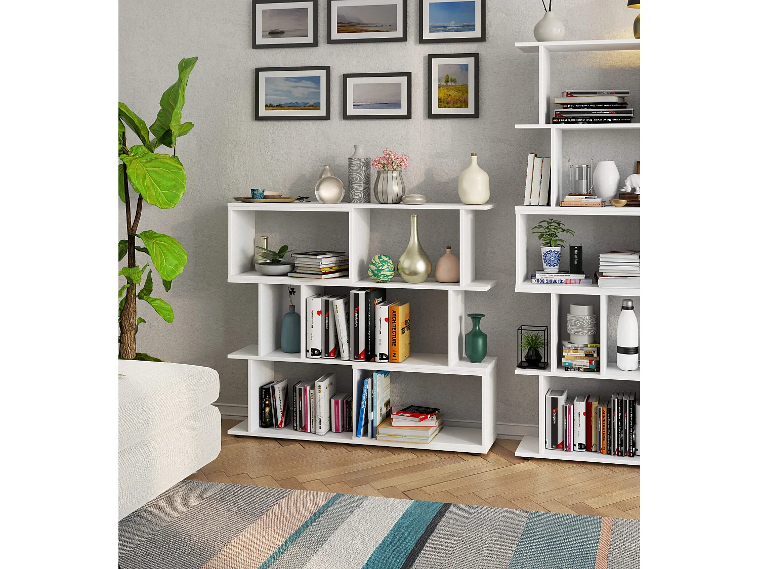 Bücherregal AKORD FIX modernes Design Weiß 120 cm 6 Ebenen B120 x H107,5 x T28,4 cm