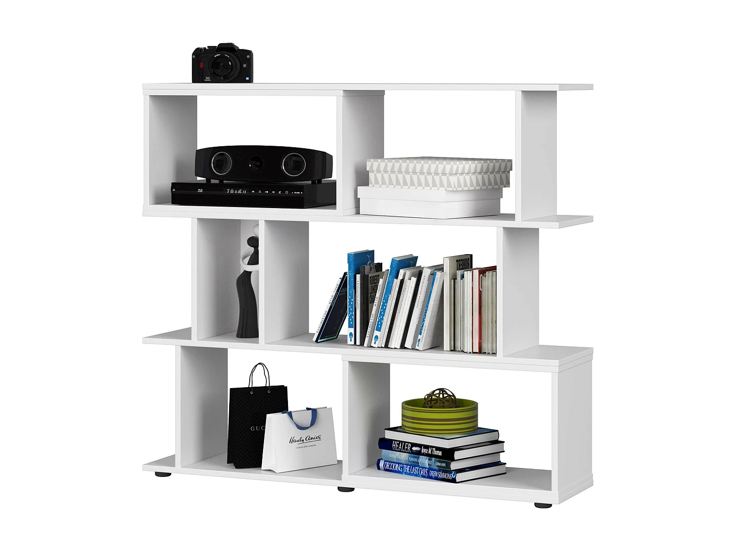 Witryne Plaatsbesparend Boekenrek met Zes Planken - Wit Mat Laminé