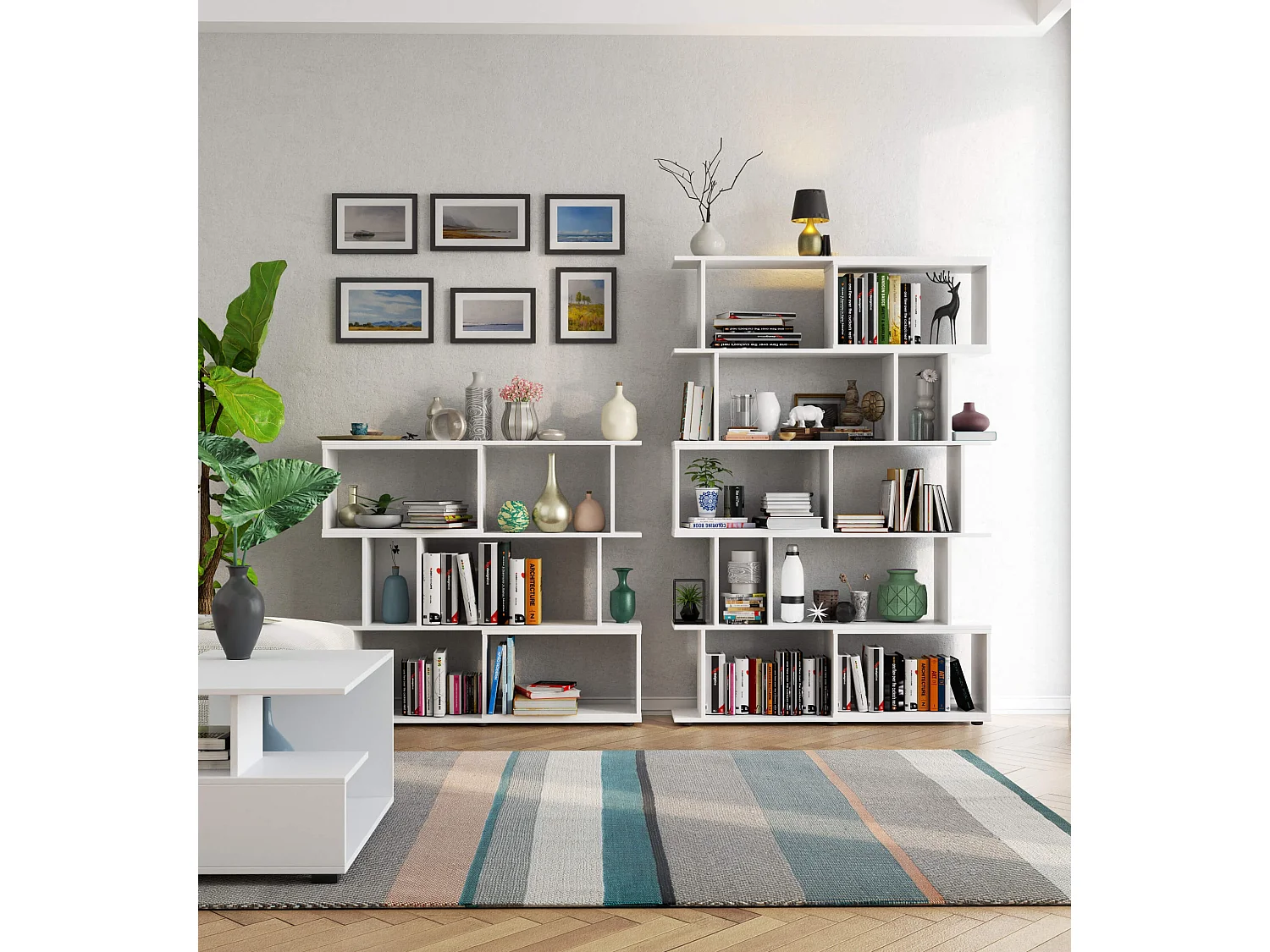 Witryne Plaatsbesparend Boekenrek met Zes Planken - Wit Mat Laminé