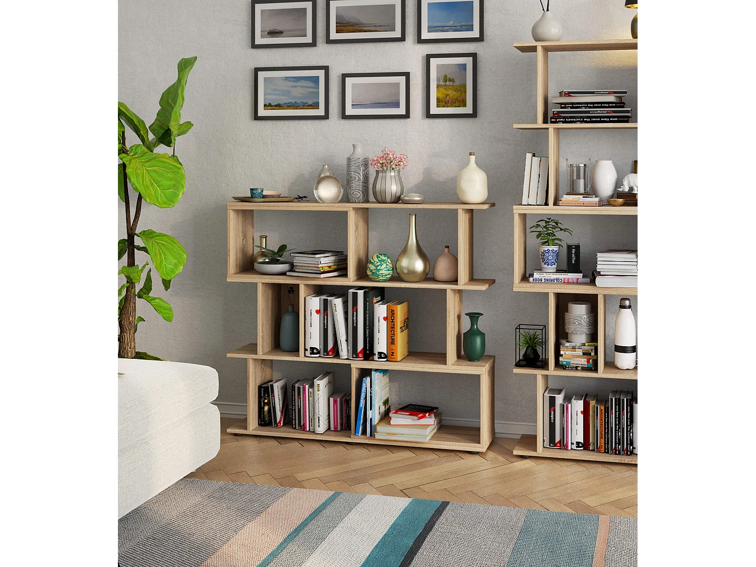 Bücherregal AKORD FIX modernes Design Sonoma-Eiche 120 cm 6 Ebenen B120 x H107,5 x T28,4 cm