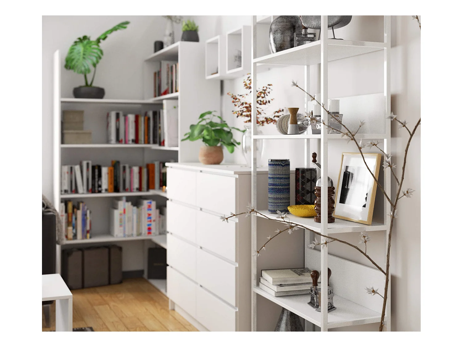 Étagère murale industrielle AKORD Blanche 70 cm 6 étagères 70x32x192 cm