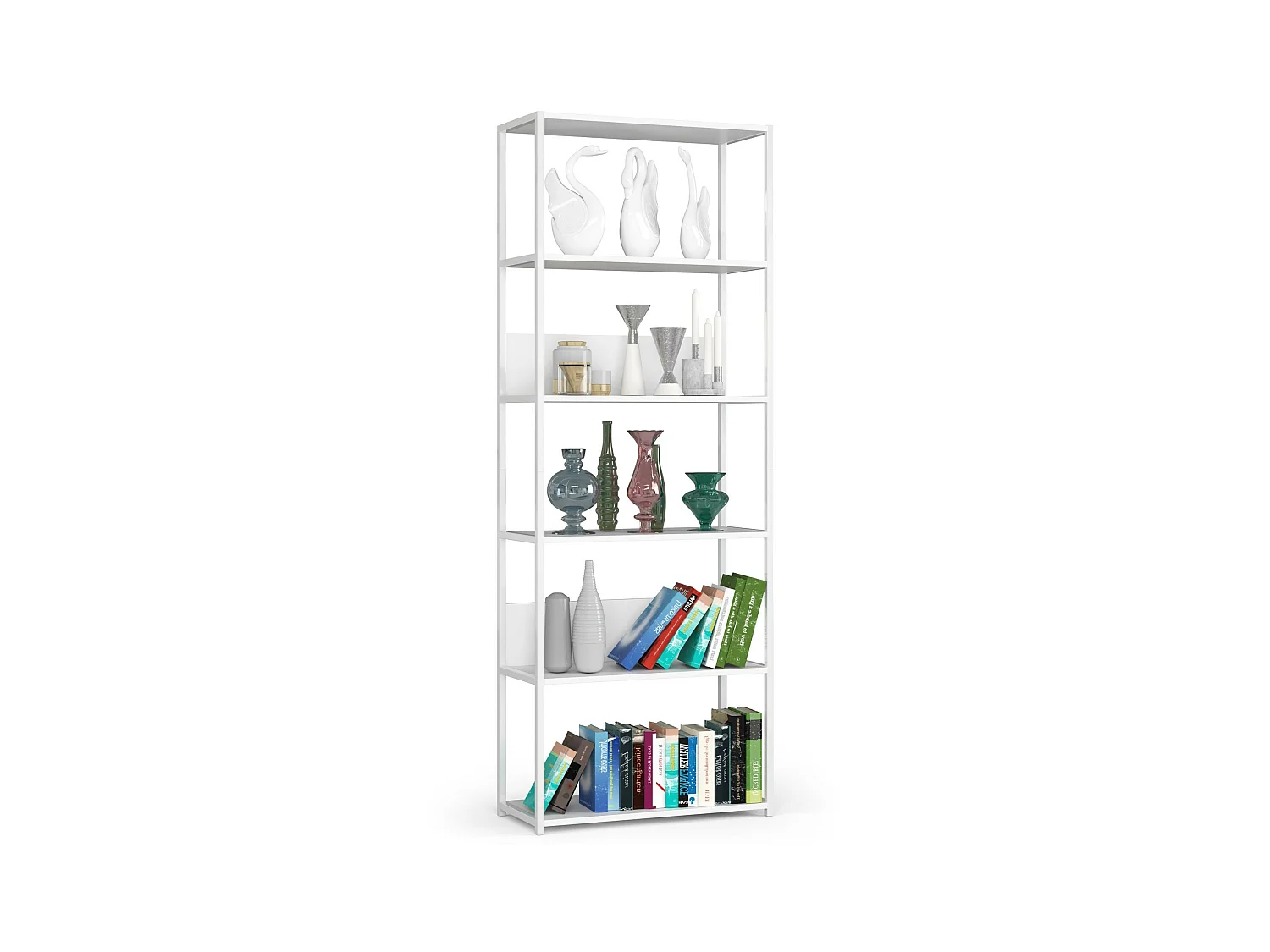 Estantería loft 70 cm AKORD metálica Blanco con 6 estantes en Blanco 70x32x191 cm