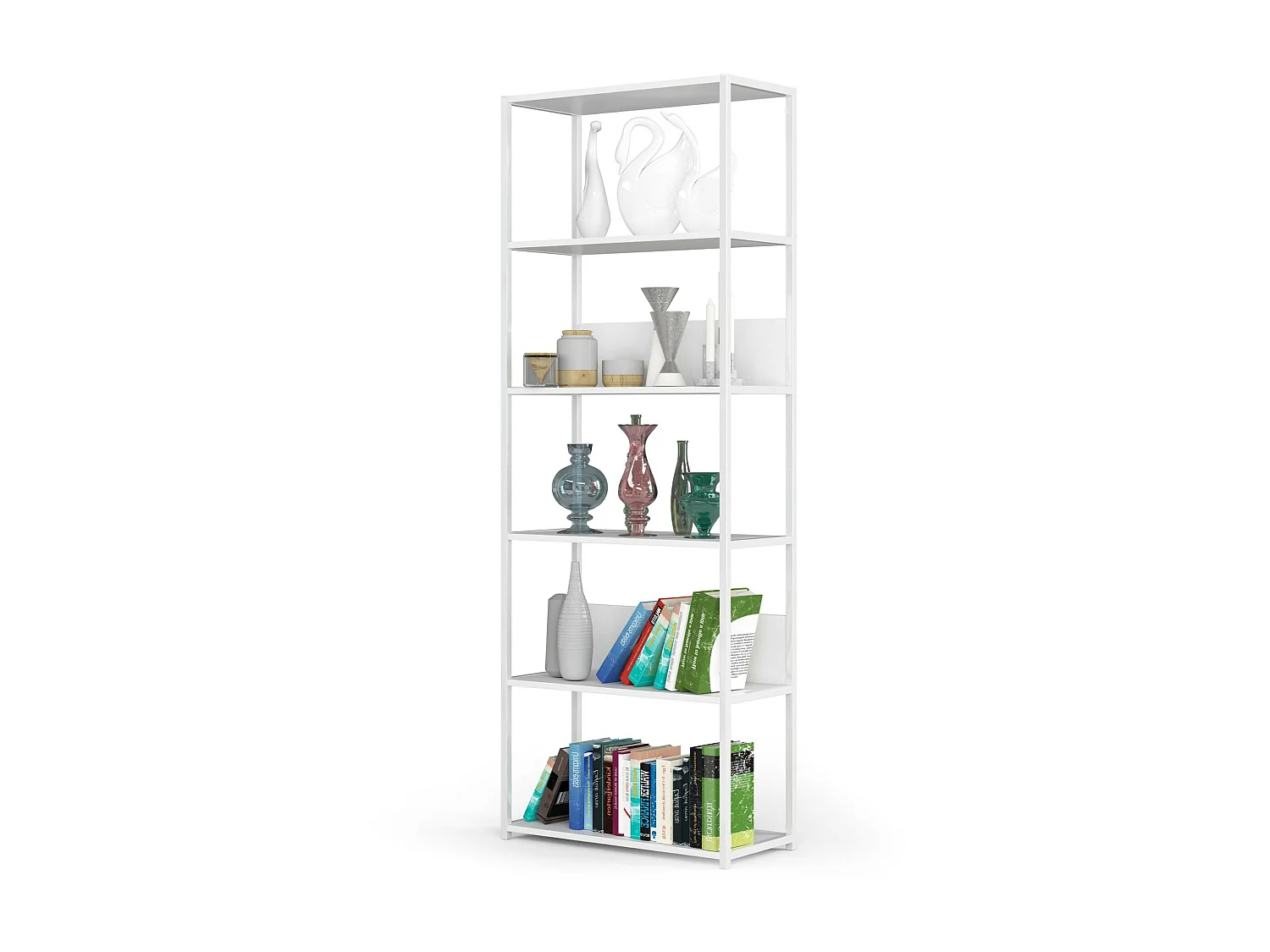 Open Boekenkast, Ladderkast, Loft Design / Metalen Vakkenkast met 6 Planken / Opbergplank / Boekenrek Opslagrek / Wit / 70 x 192 x 32 cm
