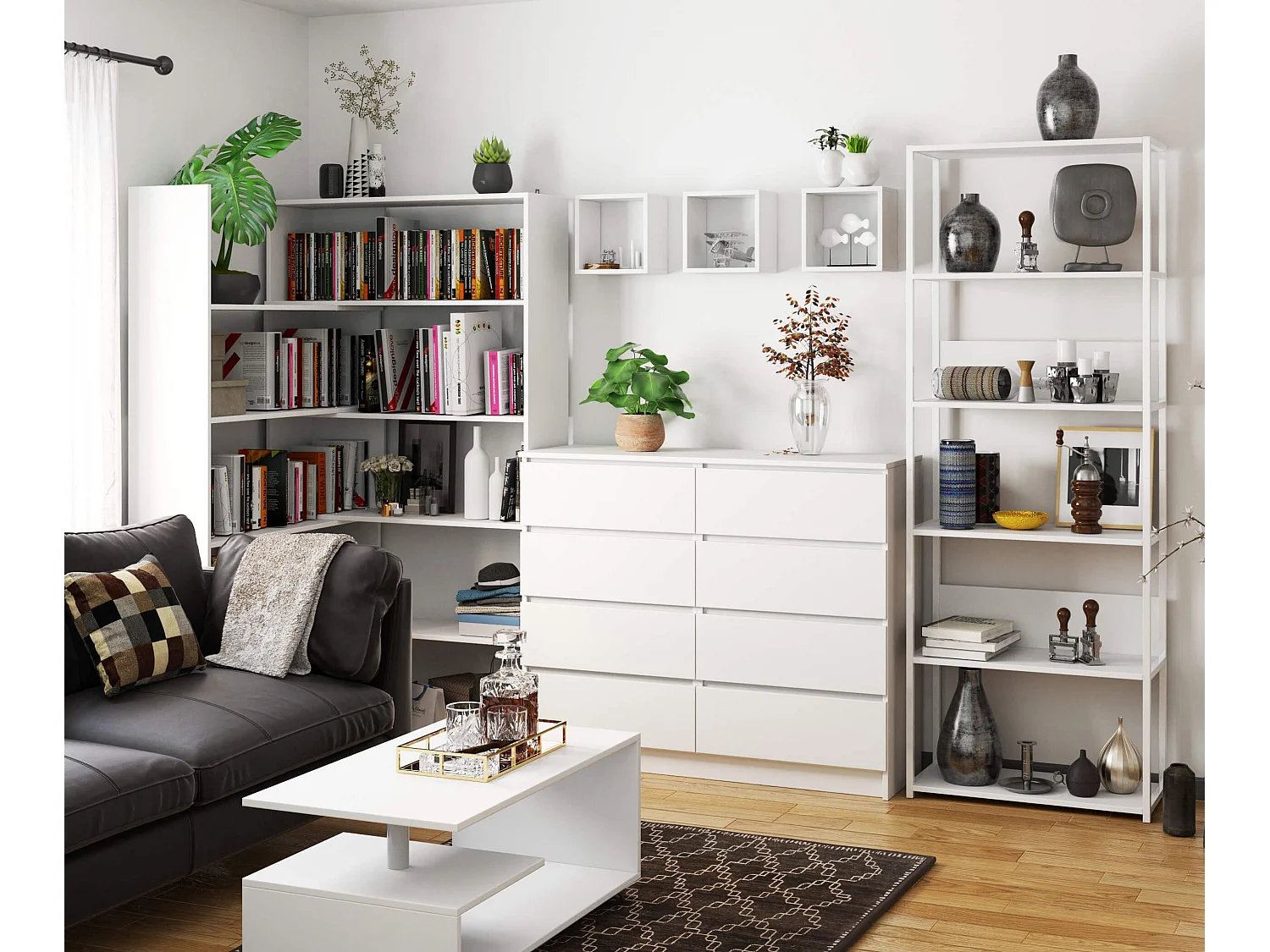 Open Boekenkast, Ladderkast, Loft Design / Metalen Vakkenkast met 6 Planken / Opbergplank / Boekenrek Opslagrek / Wit / 70 x 192 x 32 cm