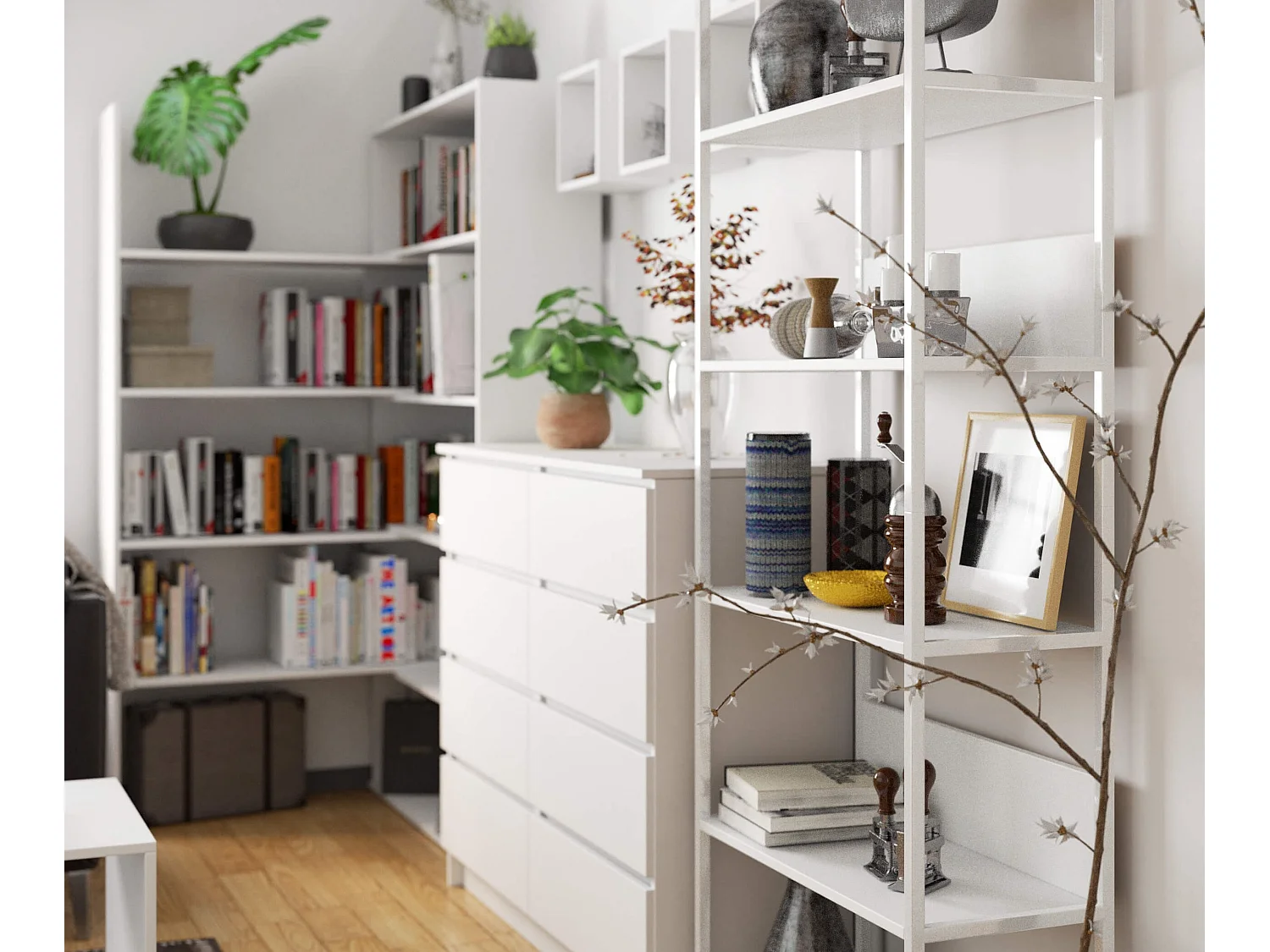 Open Boekenkast, Ladderkast, Loft Design / Metalen Vakkenkast met 6 Planken / Opbergplank / Boekenrek Opslagrek / Wit / 70 x 192 x 32 cm