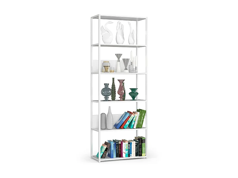 Open Boekenkast, Ladderkast, Loft Design / Metalen Vakkenkast met 6 Planken / Opbergplank / Boekenrek Opslagrek / Wit / 70 x 192 x 32 cm