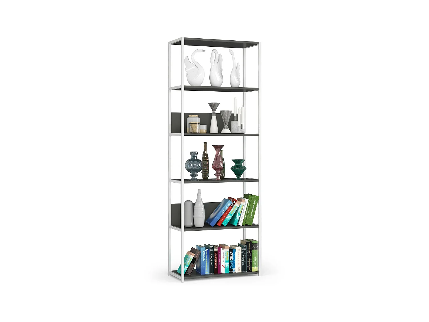 Estantería loft 70 cm AKORD metálica Blanco con 6 estantes en Gris 70x32x191 cm