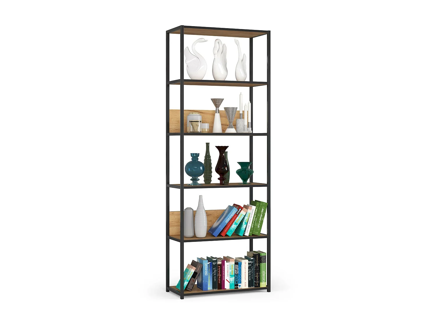 Étagère murale industrielle AKORD Noire - Chêne Craft 70 cm 6 étagères 70x32x192 cm