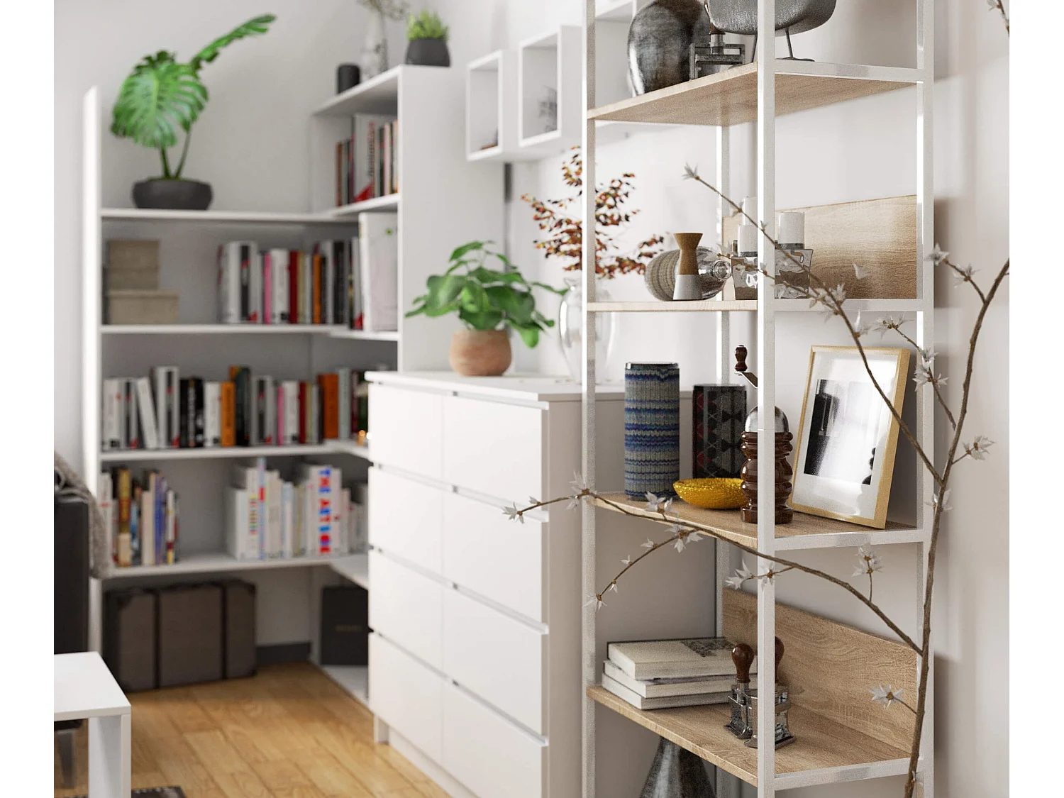 Étagère murale industrielle AKORD Blanche - Chêne Sonoma 70 cm 6 étagères 70x32x192 cm