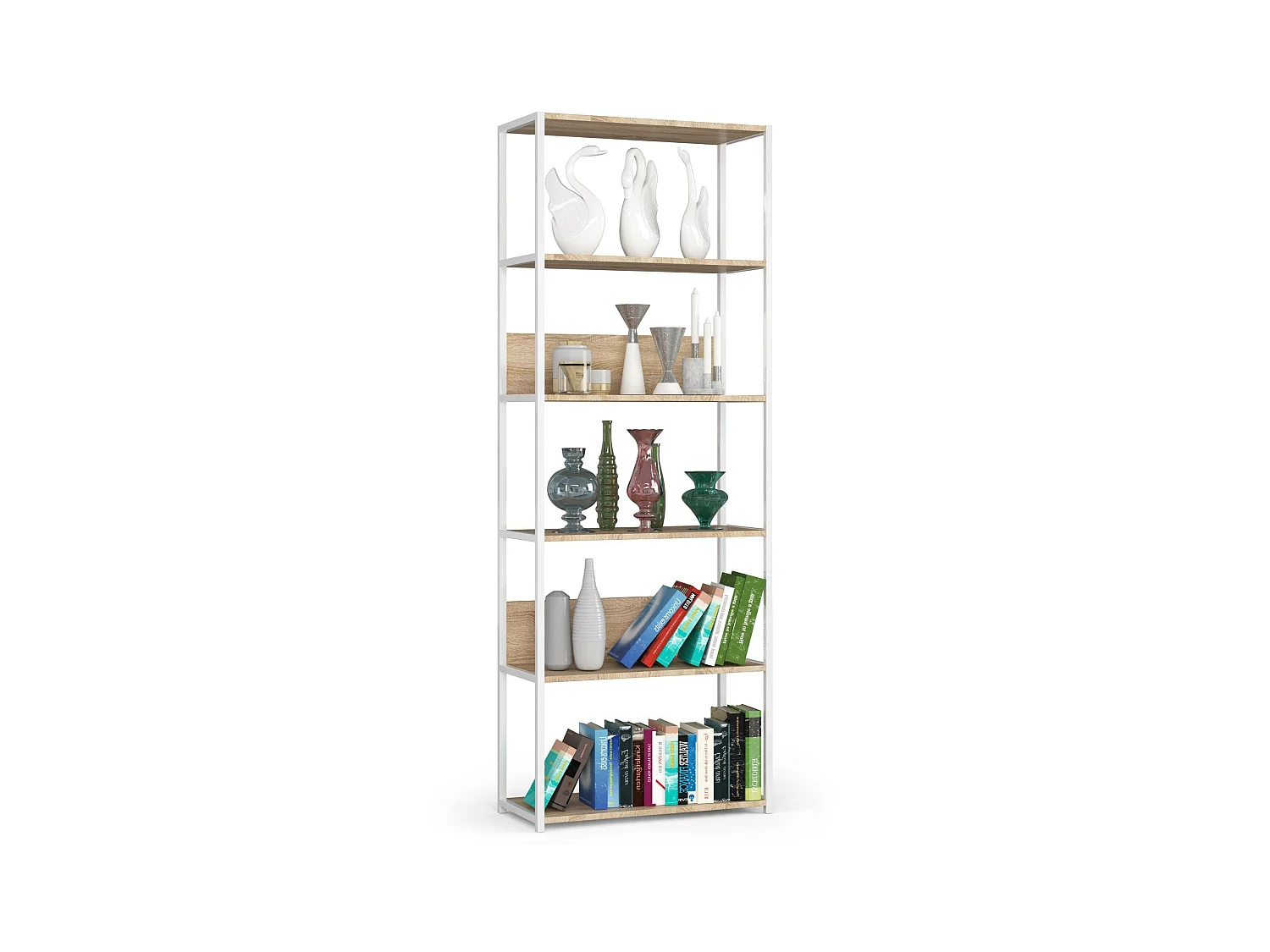 Estantería loft 70 cm AKORD metálica Blanco con 6 estantes en Roble Sonoma 70x32x191 cm
