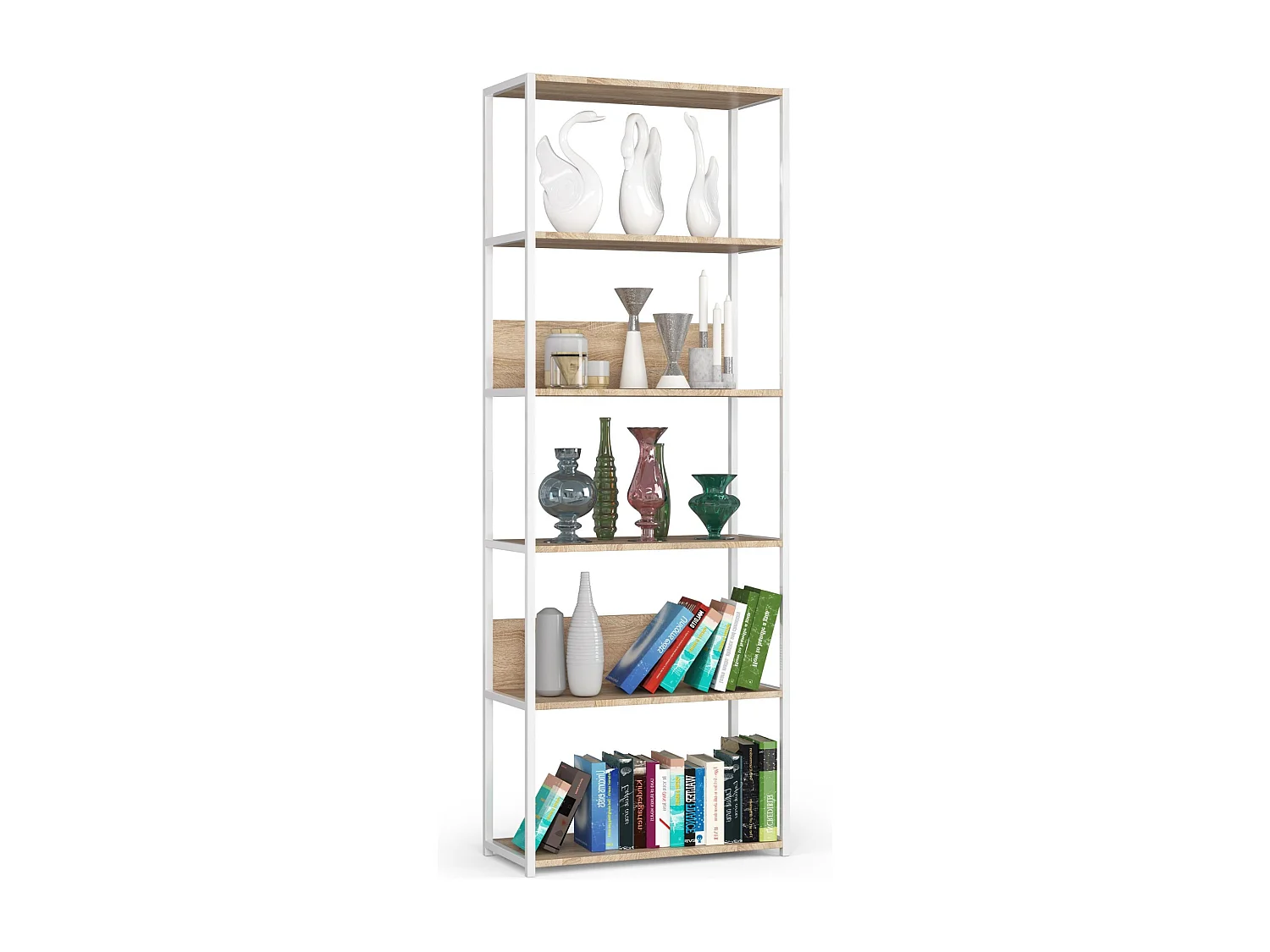 Regał loft AKORD metalowy Biały 70 cm kolor Dąb Sonoma mat 6 półek 70x32x192 cm