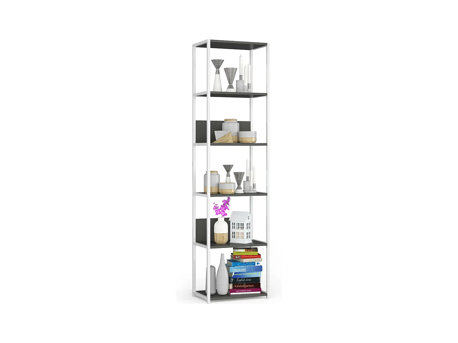Estantería loft 50 cm AKORD metálica Blanco con 6 estantes en Gris 50x32x191 cm