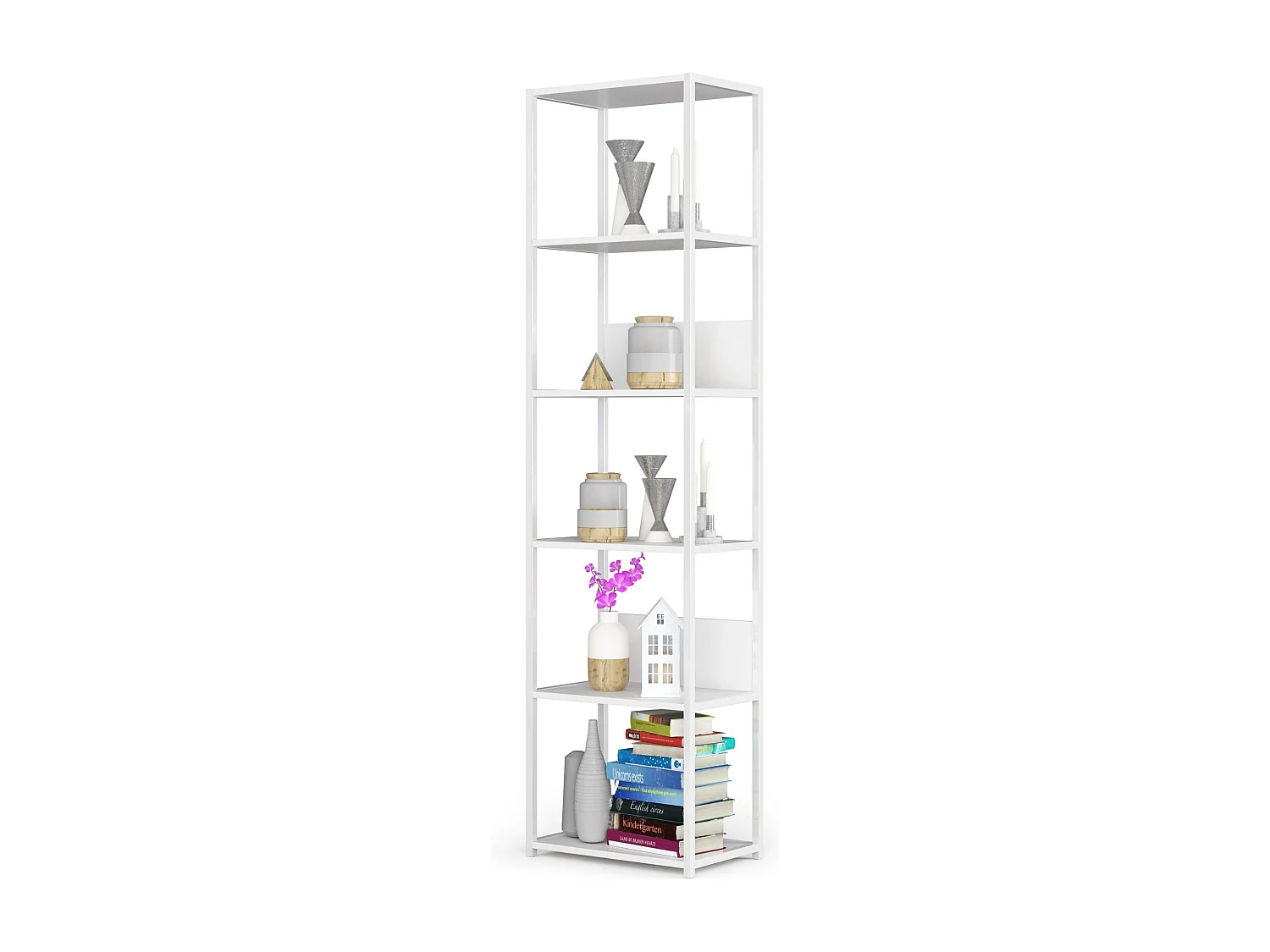 Open Boekenkast, Ladderkast, Loft Design / Metalen Vakkenkast met 6 Planken / Opbergplank / Boekenrek Opslagrek / Wit / 50 x 192 x 32 cm