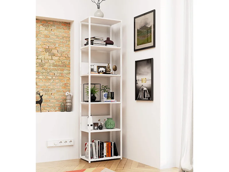 Scaffale stilo loft con ripiani in legno 50 cm Bianca 50 cm Colore frontale Bianco 50x32x192 cm