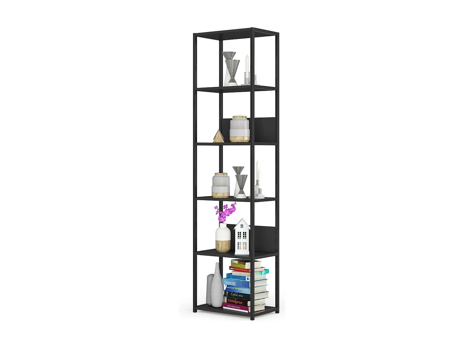 Bücherregal AKORD Metallregal mit Holzwerkstoff-Ebenen Schwarz Breite 50 cm 6 Ebenen B50 x H192 x T32 cm
