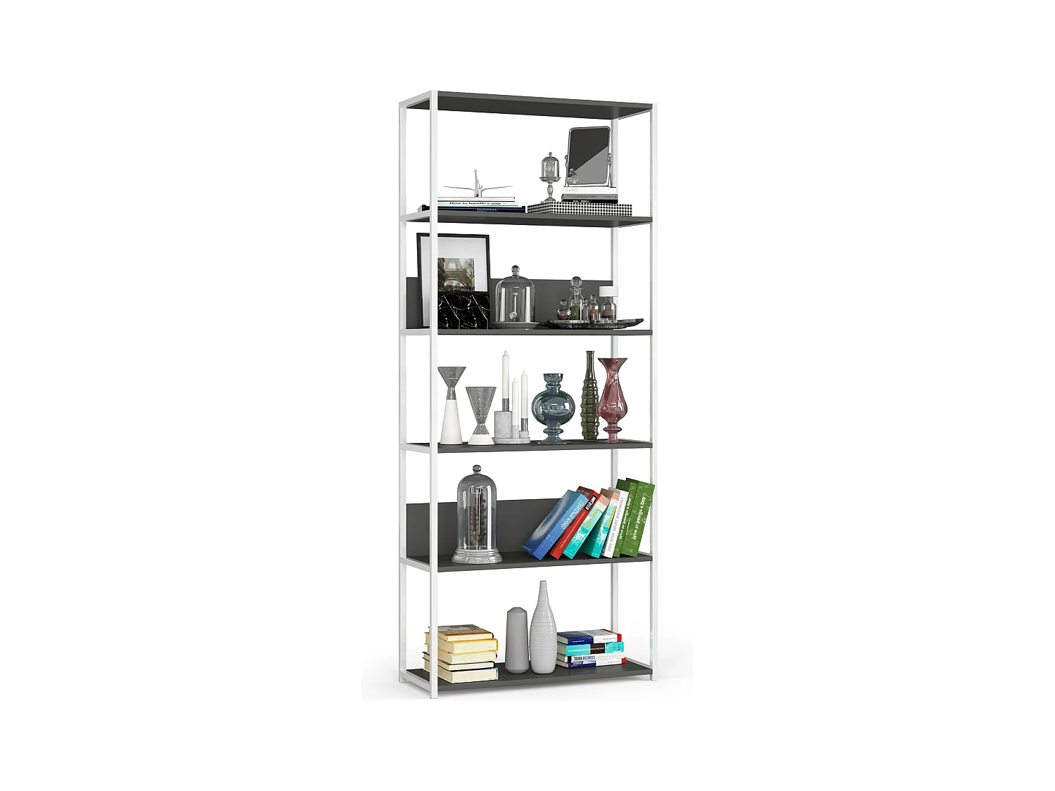 Regał loft AKORD metalowy Biały 80 cm kolor Szary mat 6 półek 80x32x192 cm