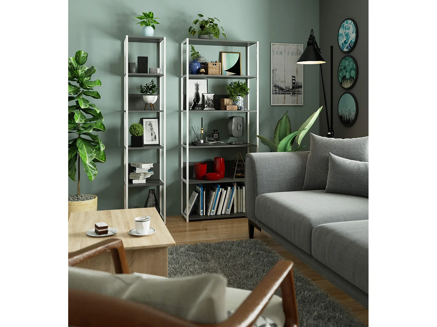 Étagère murale industrielle AKORD Blanche - Grise 80 cm 6 étagères 80x32x192 cm