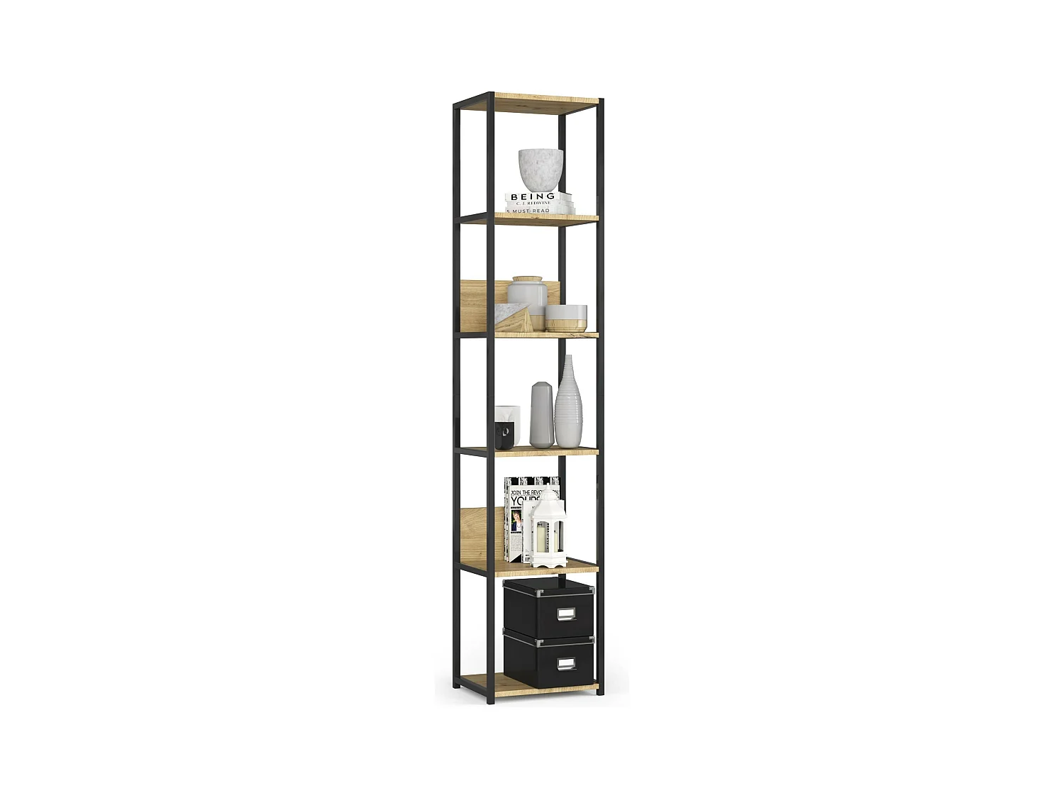 Estantería loft 40 cm AKORD metálica Negro con 6 estantes en Roble Artisan 40x32x192 cm