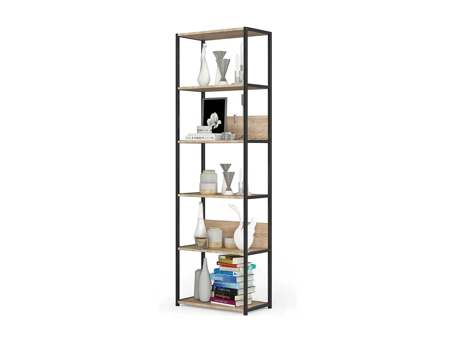 Étagère murale industrielle AKORD Noire - Chêne Sonoma 60 cm 6 étagères 60x32x192 cm