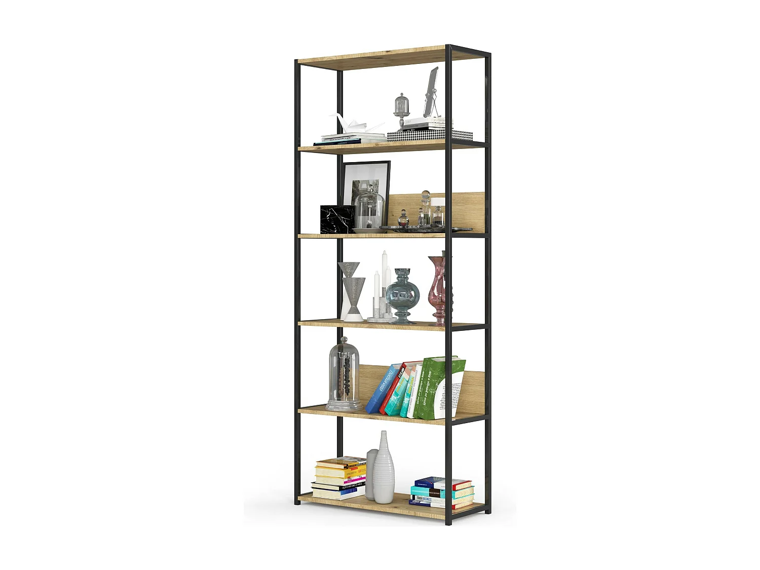 Étagère murale industrielle AKORD Noire - Chêne Artisan 80 cm 6 étagères 80x32x192 cm