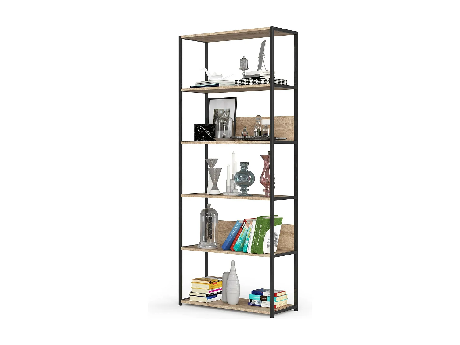 Étagère murale industrielle AKORD Noire - Chêne Sonoma 80 cm 6 étagères 80x32x192 cm