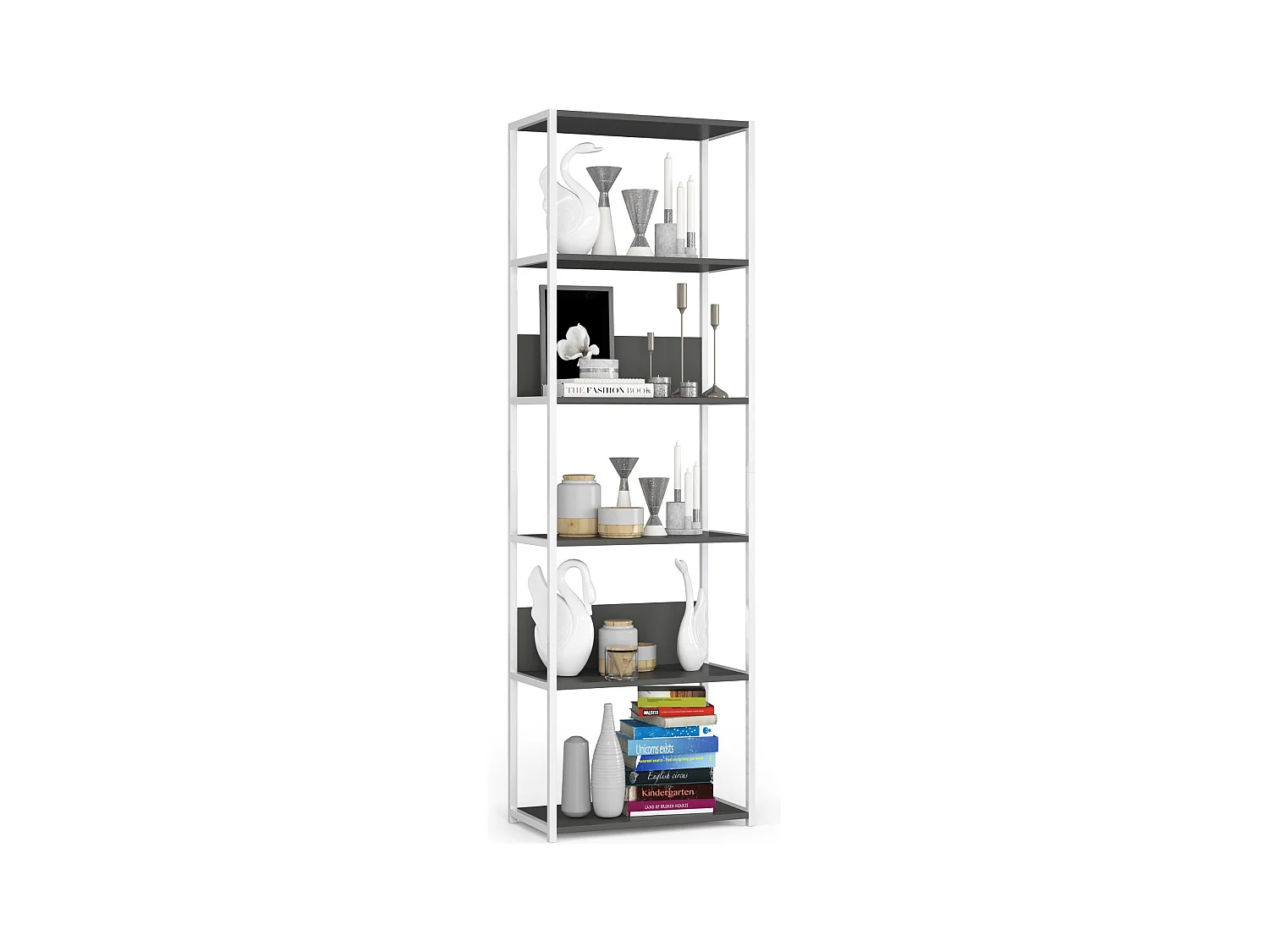Estantería loft 60 cm AKORD metálica Blanco con 6 estantes en Gris 60x32x191 cm