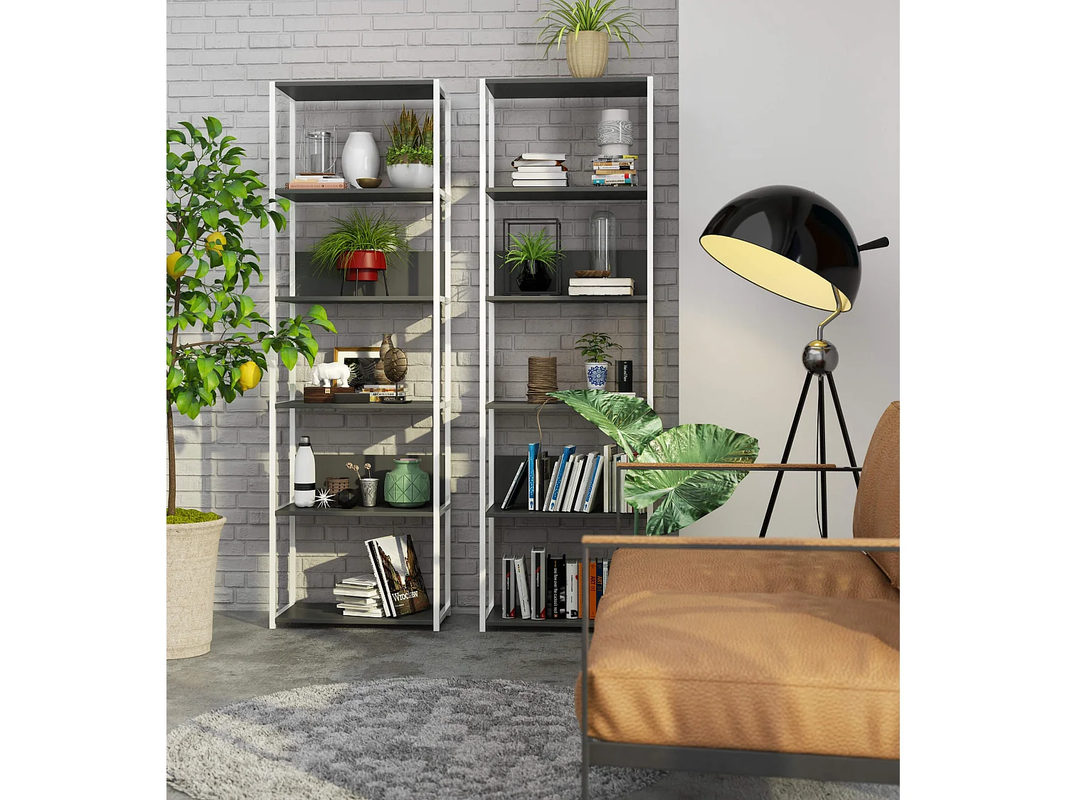 Étagère murale industrielle AKORD Blanche - Grise 60 cm 6 étagères 60x32x192 cm