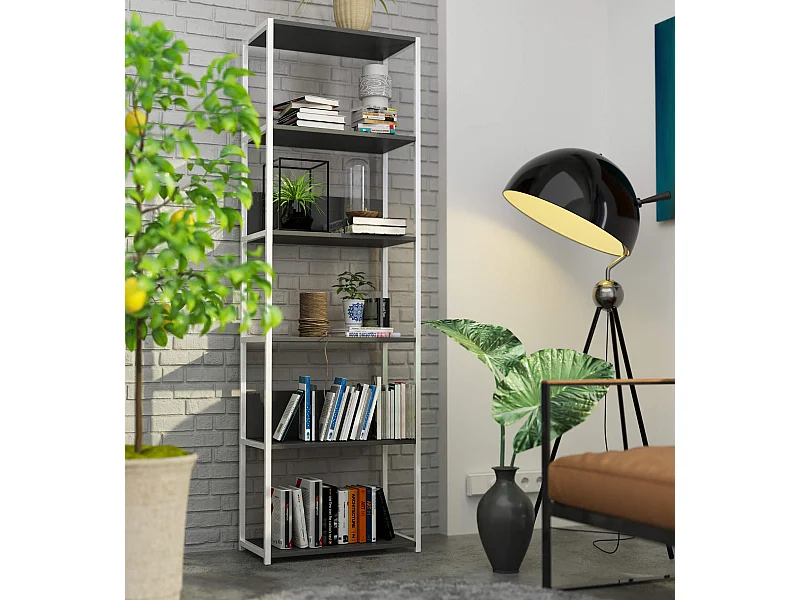 Regał loft AKORD metalowy Biały 60 cm kolor Szary mat 6 półek 60x32x192 cm