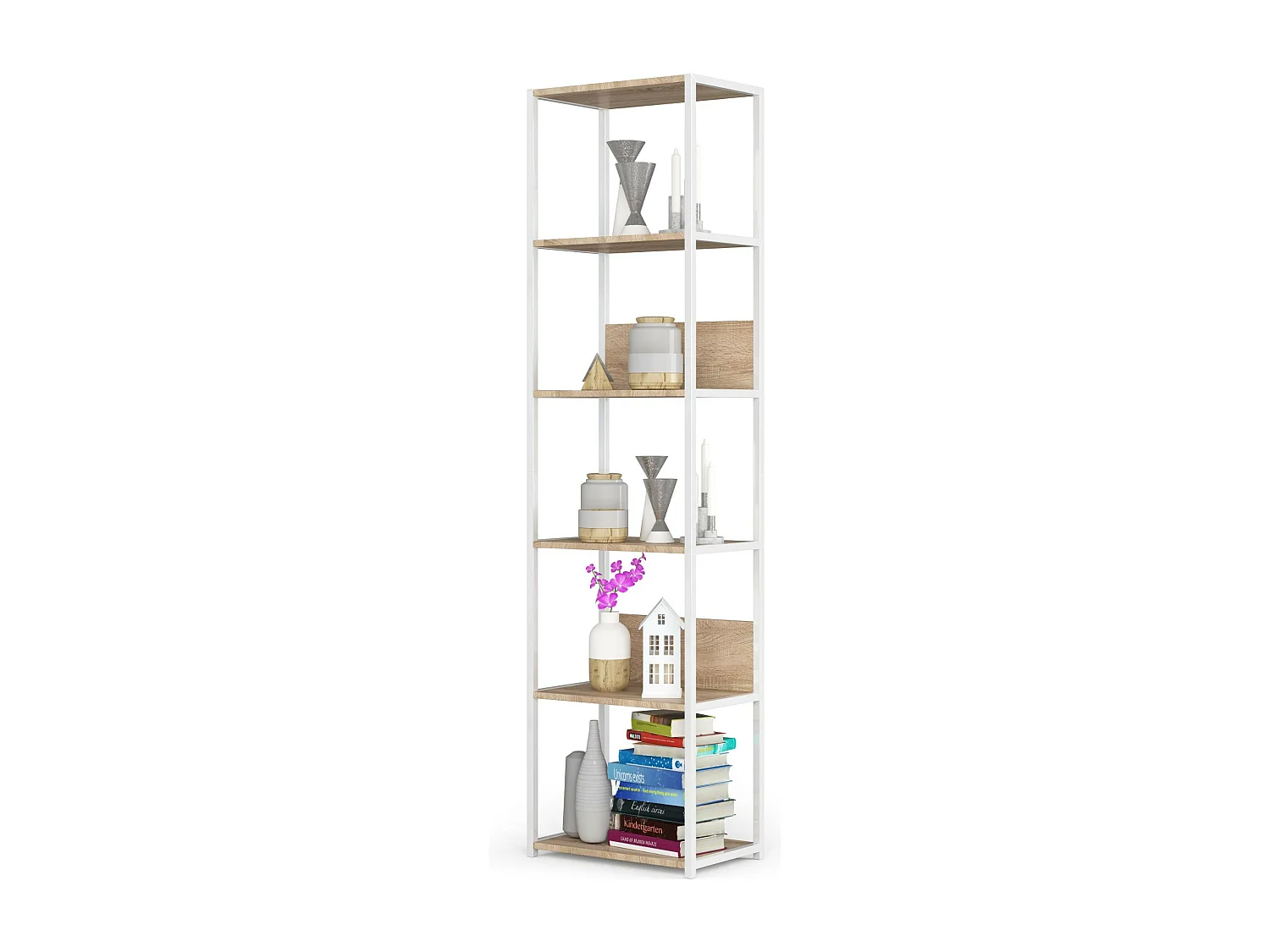 Estantería loft 50 cm AKORD metálica Blanco con 6 estantes en Roble Sonoma 50x32x191 cm