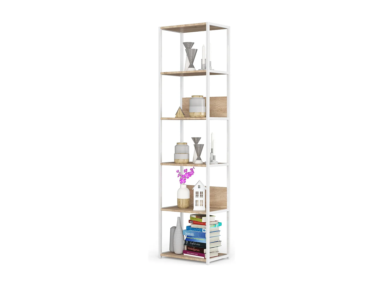 Étagère murale industrielle AKORD Blanche - Chêne Sonoma 50 cm 6 étagères 50x32x192 cm