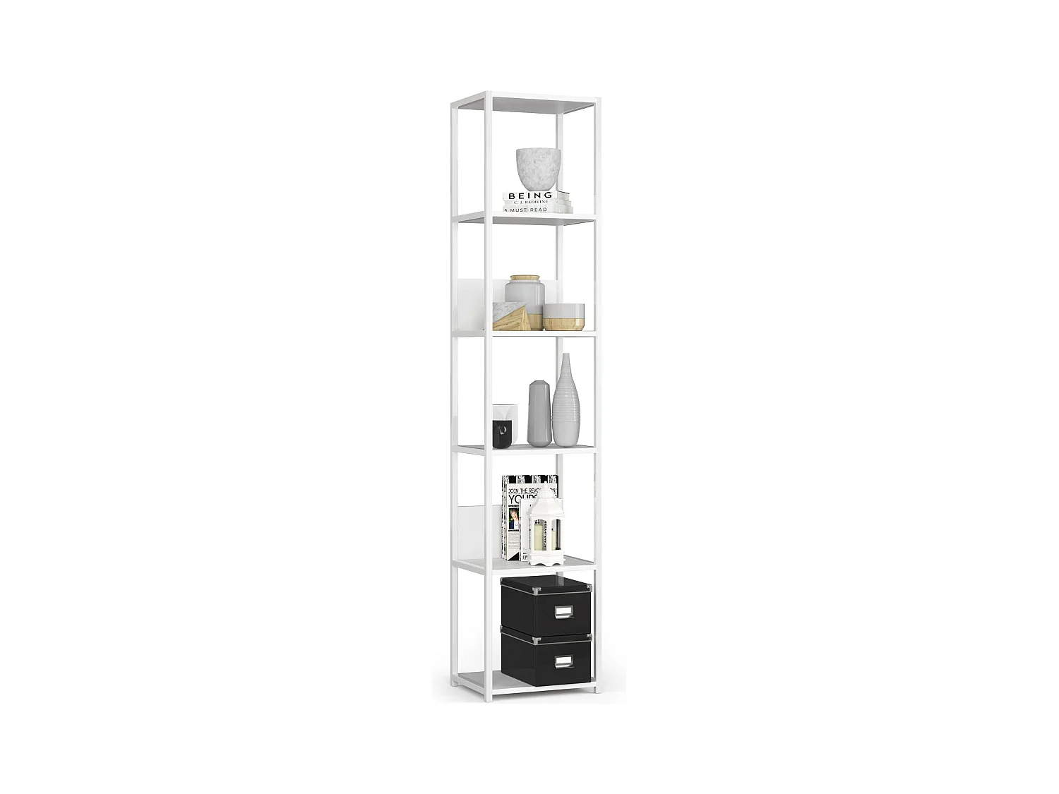 Estantería loft AKORD de metal Blanco 40 cm frente en color Blanco 6 estantes 40x32x192 cm