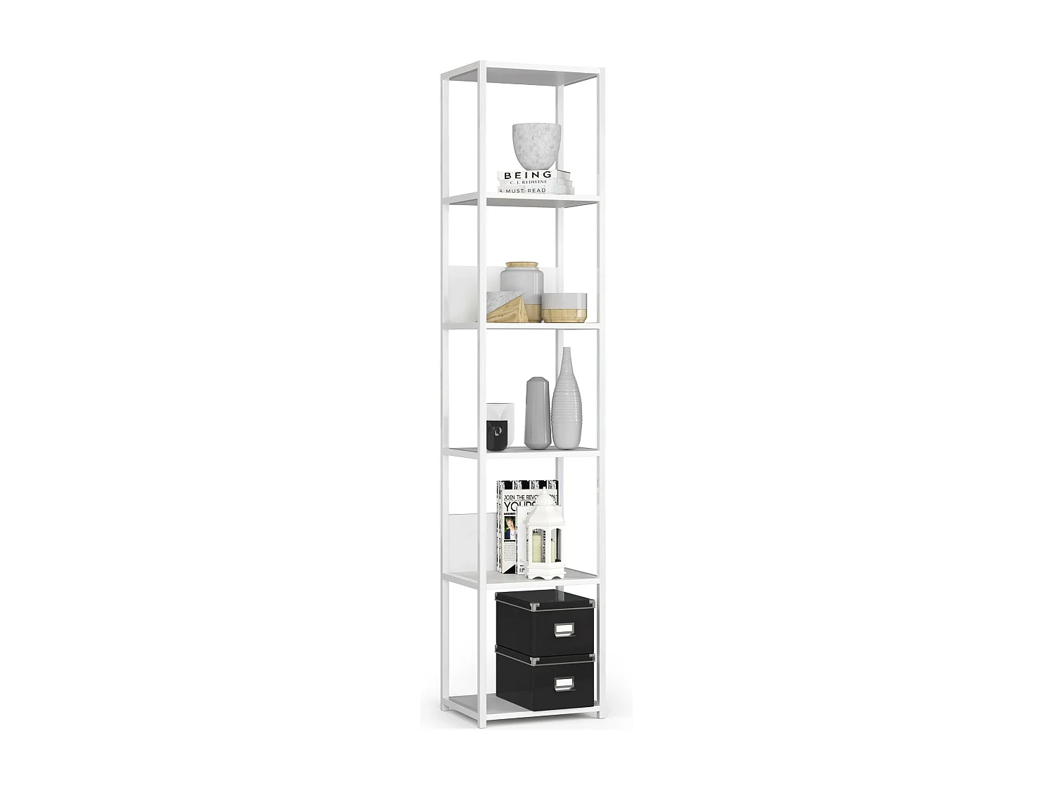 Open Boekenkast, Ladderkast, Loft Design / Metalen Vakkenkast met 6 Planken / Opbergplank / Boekenrek Opslagrek / Wit / 40 x 192 x 32 cm