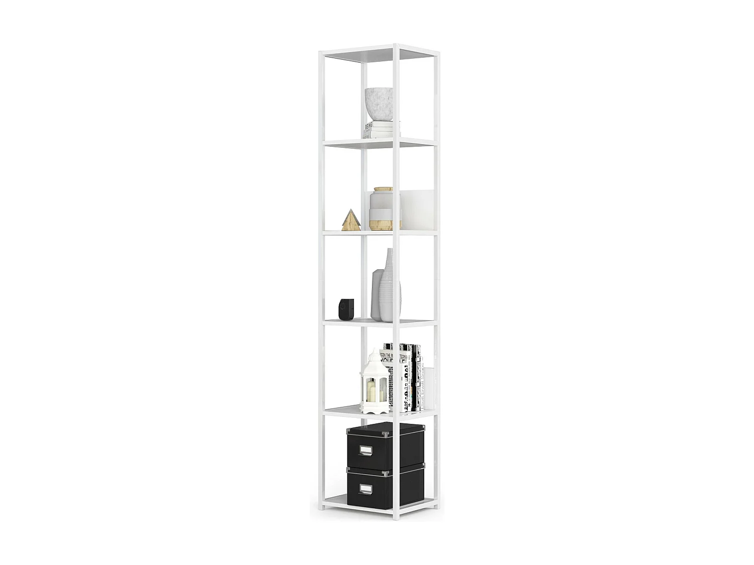 Open Boekenkast, Ladderkast, Loft Design / Metalen Vakkenkast met 6 Planken / Opbergplank / Boekenrek Opslagrek / Wit / 40 x 192 x 32 cm
