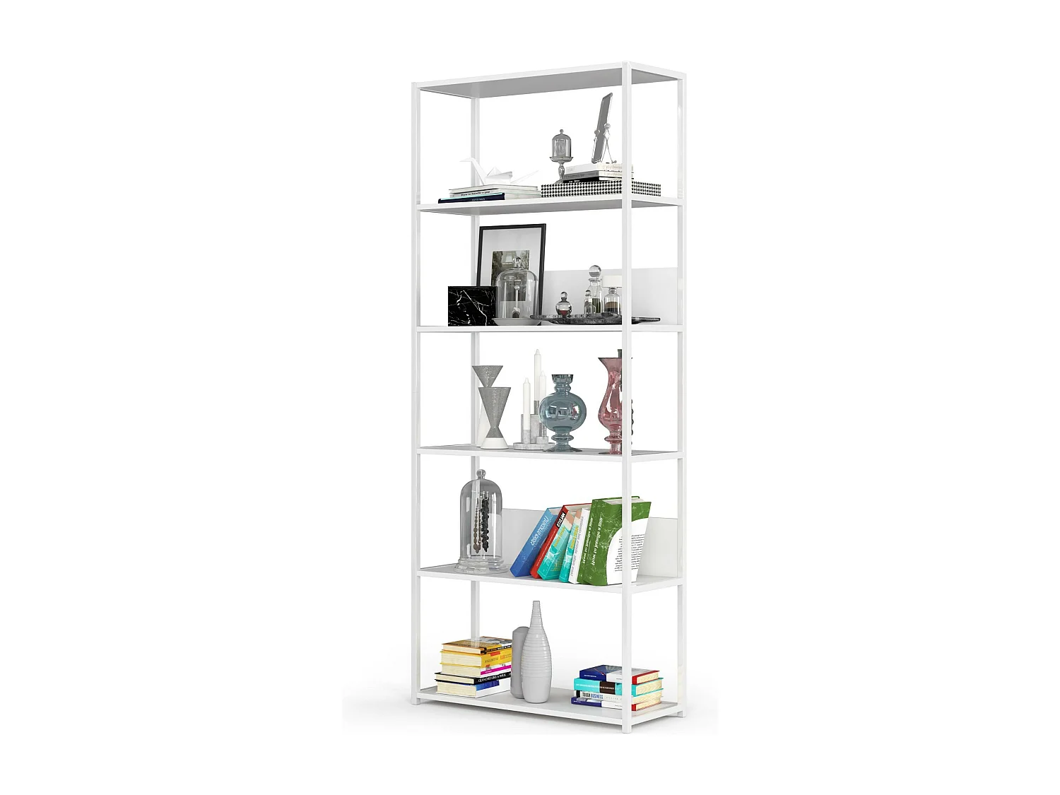 Open Boekenkast, Ladderkast, Loft Design / Metalen Vakkenkast met 6 Planken / Opbergplank / Boekenrek Opslagrek / Wit / 80 x 192 x 32 cm