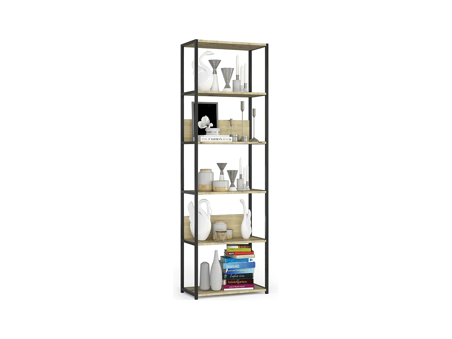 Regał loft AKORD metalowy Czarny 60 cm kolor Dąb Artisan mat 6 półek 60x32x192 cm