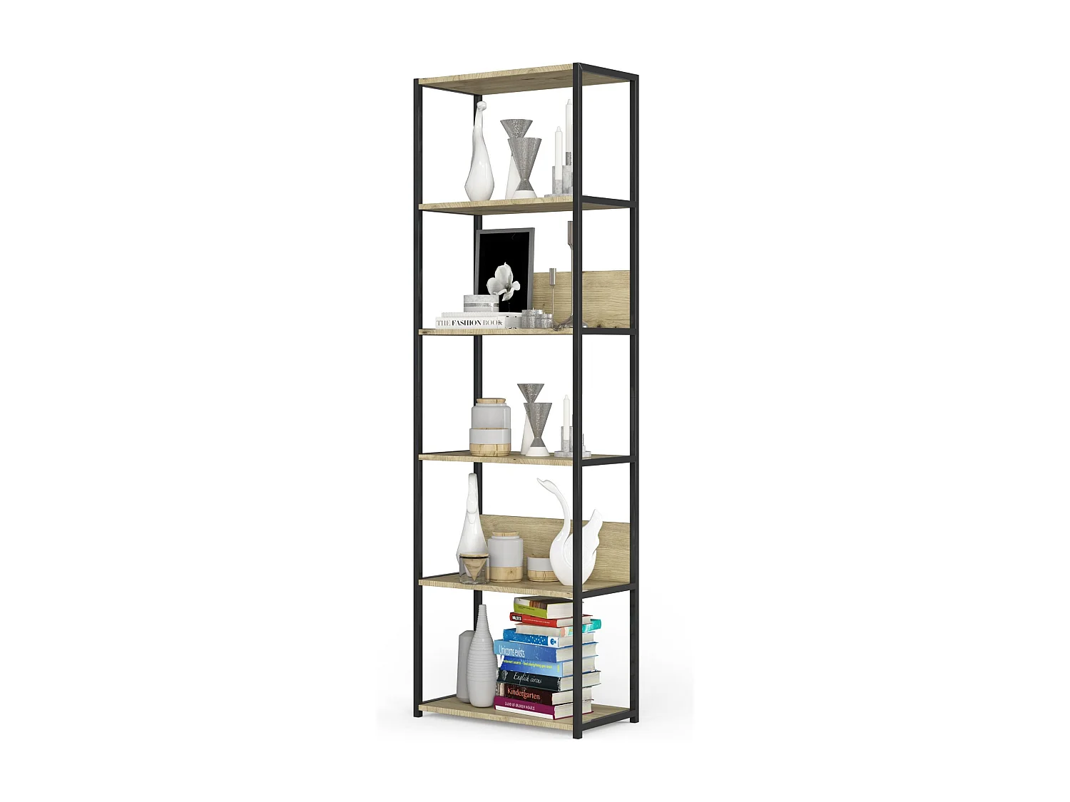 Étagère murale industrielle AKORD Noire - Chêne Artisan 60 cm 6 étagères 60x32x192 cm