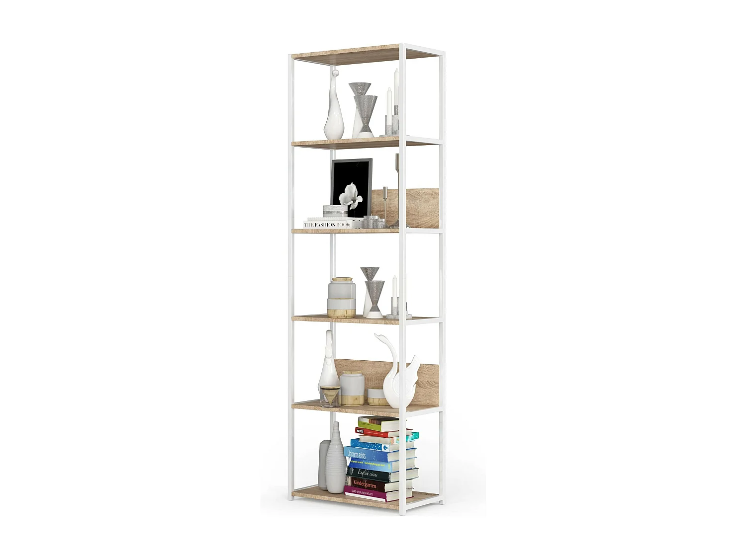 Étagère murale industrielle AKORD Blanche - Chêne Sonoma 60 cm 6 étagères 60x32x192 cm